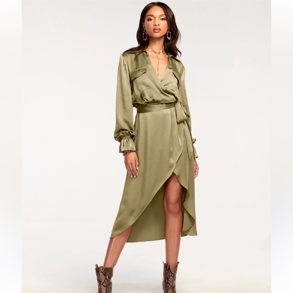 Ramy Brook Laney Satin Midi Dress Soft Green